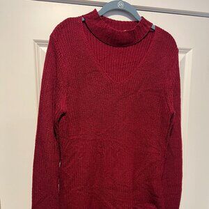Red Keyhole Knit Sweater